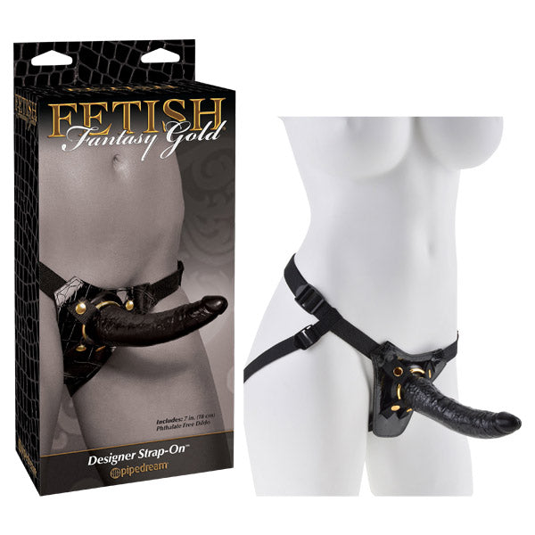 Fetish Fantasy Gold Designer Strap-On - Black/Gold - Harness Kit