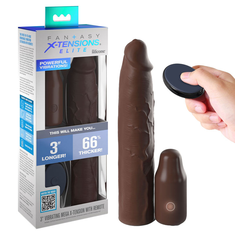 Fantasy X-Tensions Elite 3 Inch Vibrating Mega X-tension with Remote - Brown