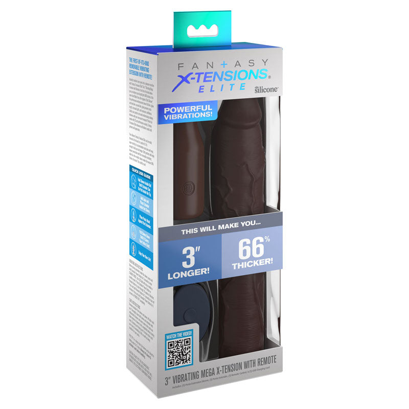 Fantasy X-Tensions Elite 3 Inch Vibrating Mega X-tension with Remote - Brown