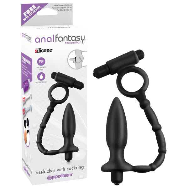 Anal Fantasy Collection Ass-Kicker With Cockring - Black 10.1 cm (4'') Vibrating Butt Plug with Vibrating Cock Ring
