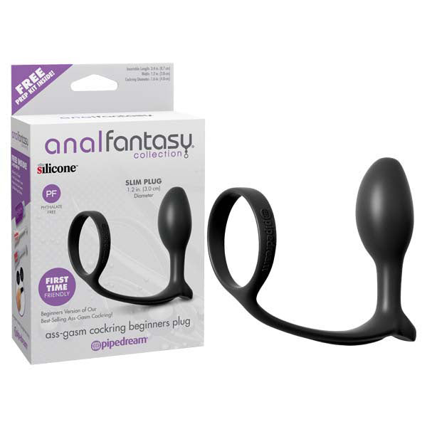 Anal Fantasy Collection Ass-Gasm Cock Ring Beginners Butt Plug - Black