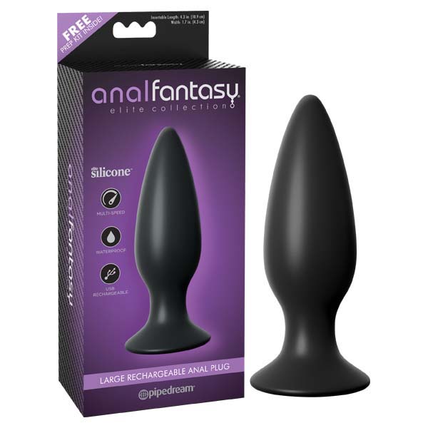 Anal Fantasy Elite Large Rechargeable Anal Plug - Black