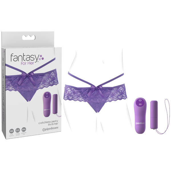PipeDream Fantasy For Her Crotchless Panty Thrill-Her with Wireless Remote - Purple