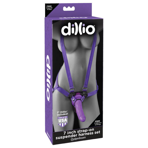 Dillio 7 Inch Strap-On Suspender Harness Set - Purple