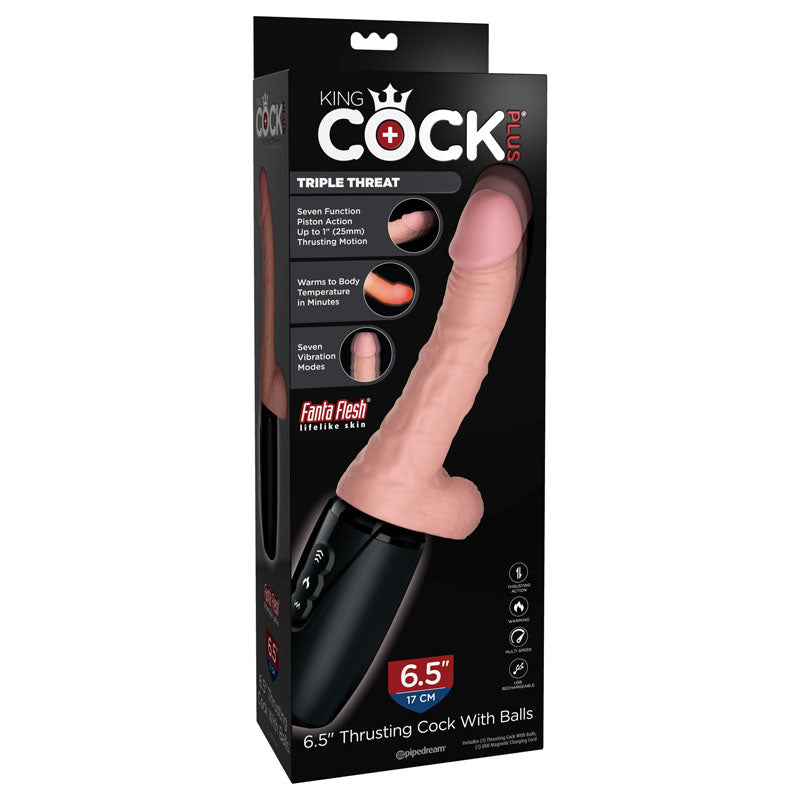 King Cock Plus 6.5 Inch Thrusting Cock with Balls - Flesh Dong