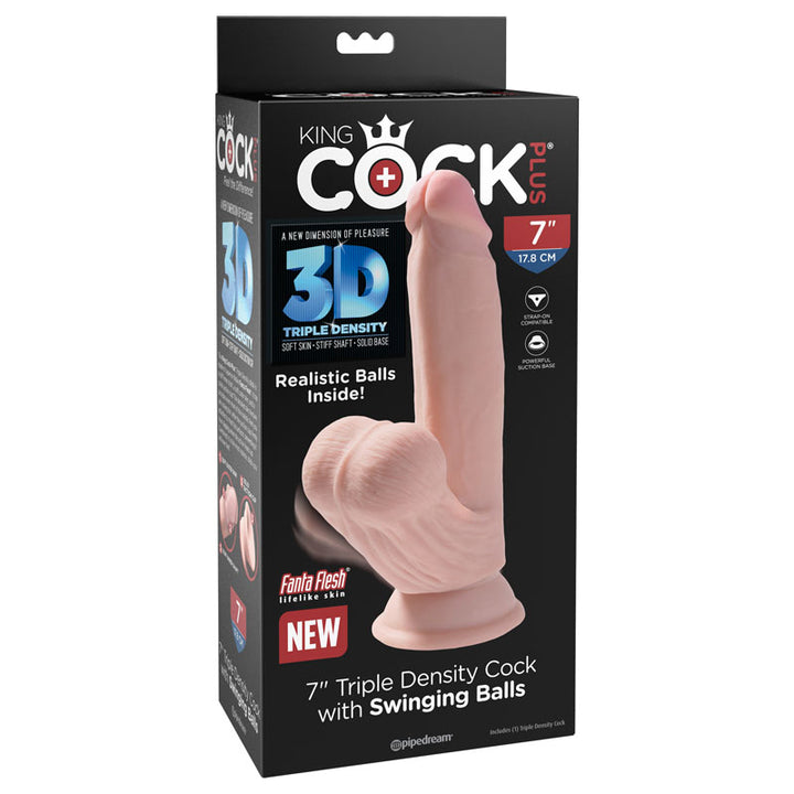 King Cock Plus 7 Inch 3D Cock with Swinging Balls - Flesh