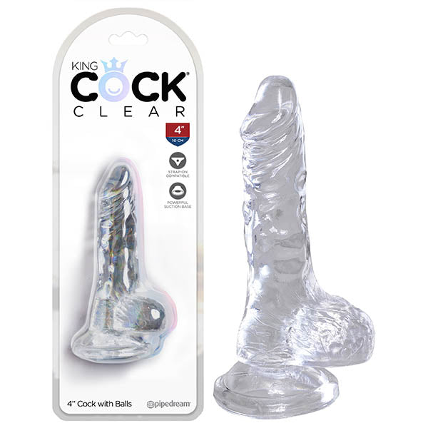 King Cock Clear 4'' Cock with Balls - Clear 10.1 cm Dong