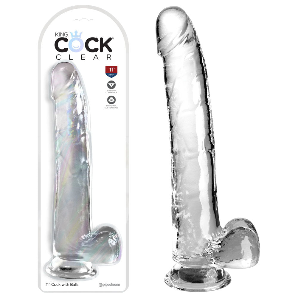 King Cock Clear 11 Inch Dildo with Balls - Clear