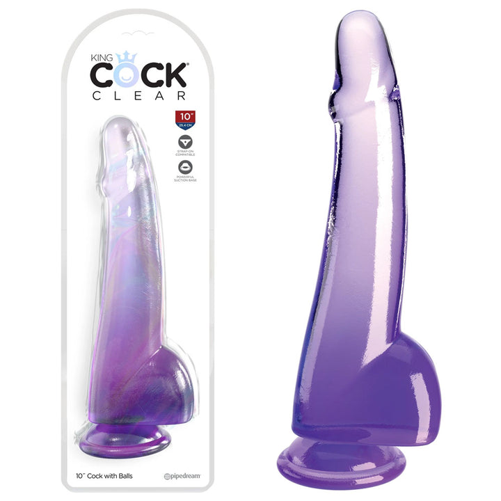 King Cock Clear 10 Inch Cock with Balls - Purple