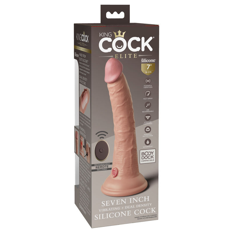King Cock Elite 7 Inch Flesh Vibrating Dual Density Cock with Remote
