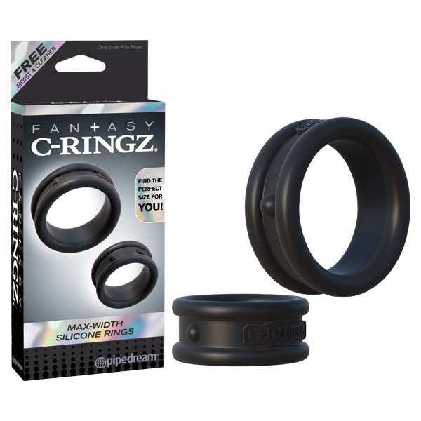 Fantasy C-Ringz Max Width Silicone Rings - Black Cock Rings - Set of 2