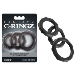 Fantasy C-Ringz Silicone Designer - Stamina  Cock Ring Set - Black - 3 Sizes