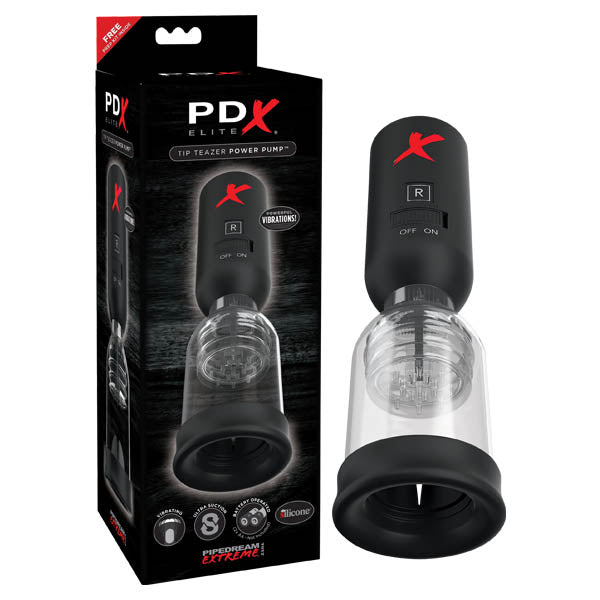 PDX Elite Tip Teazer Power Pump - Black Vibrating Penis Head Pump