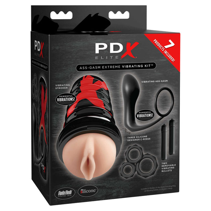 PDX Elite Ass-gasm Vibrating Kit - Black Male Kit - 11 Piece Set