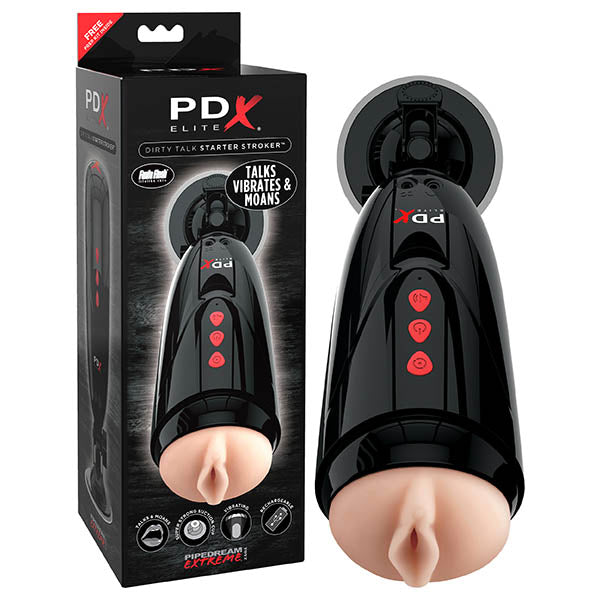 Pipedream Extreme Elite Toyz Dirty Talk Starter Stroker - Flesh Vibrating Vagina Masturbator with Suction Cup & Sound Effects