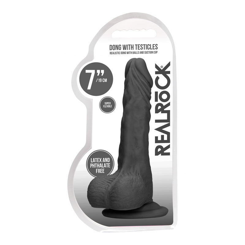 RealRock 7 Inch Black Realistic Dildo with Balls