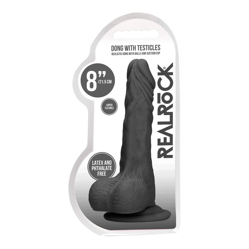 RealRock 8 Inch Black Realistic Dong with Balls