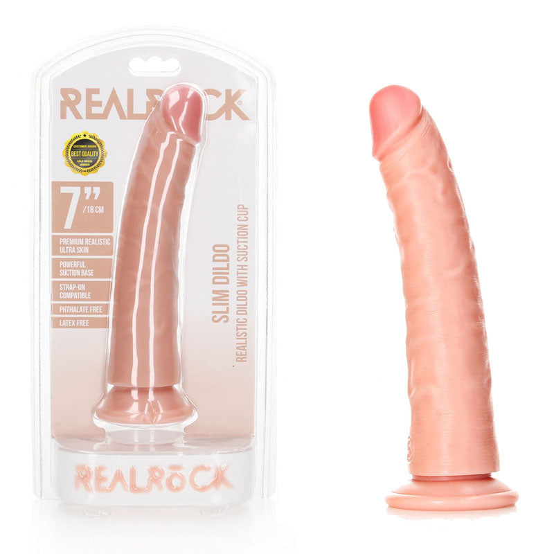 RealRock 7 Inch Realistic Slim Dildo with Suction Cup - Flesh