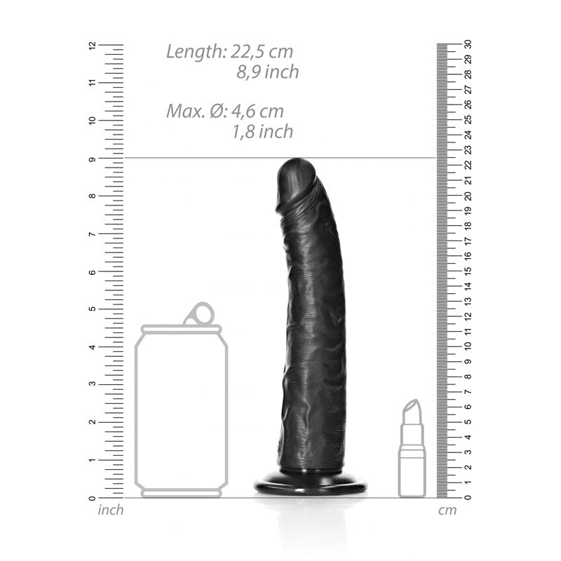 RealRock Realistic 8 Inch Slim Dildo with Suction Cup - Black