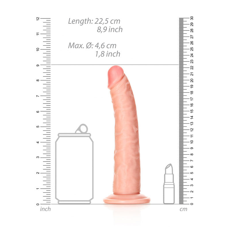 RealRock Realistic 8 Inch Slim Dildo with Suction Cup - Flesh