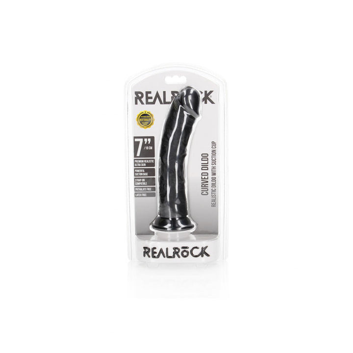 RealRock 7 Inch Realistic Regular Curved Dildo with Suction Cup - Black