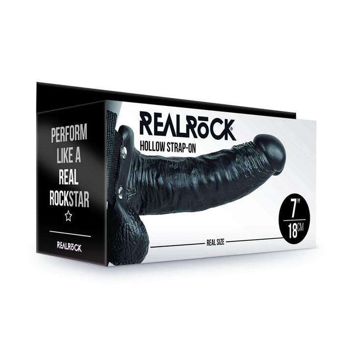 RealRock 7 Inch Hollow Strap-On with Balls - Black
