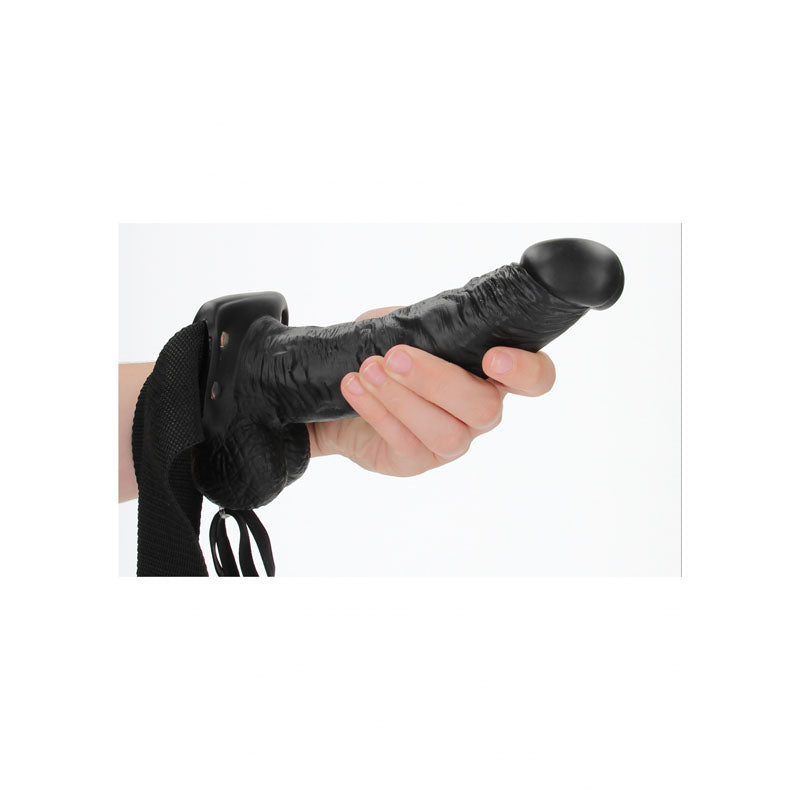 RealRock 7 Inch Hollow Strap-On with Balls - Black