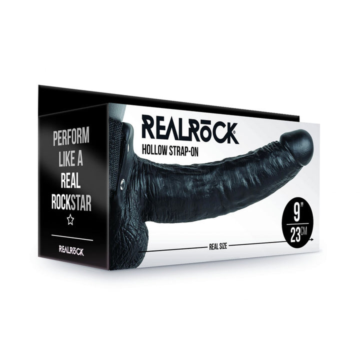 RealRock 9 Inch Hollow Strap- On with Balls - Black