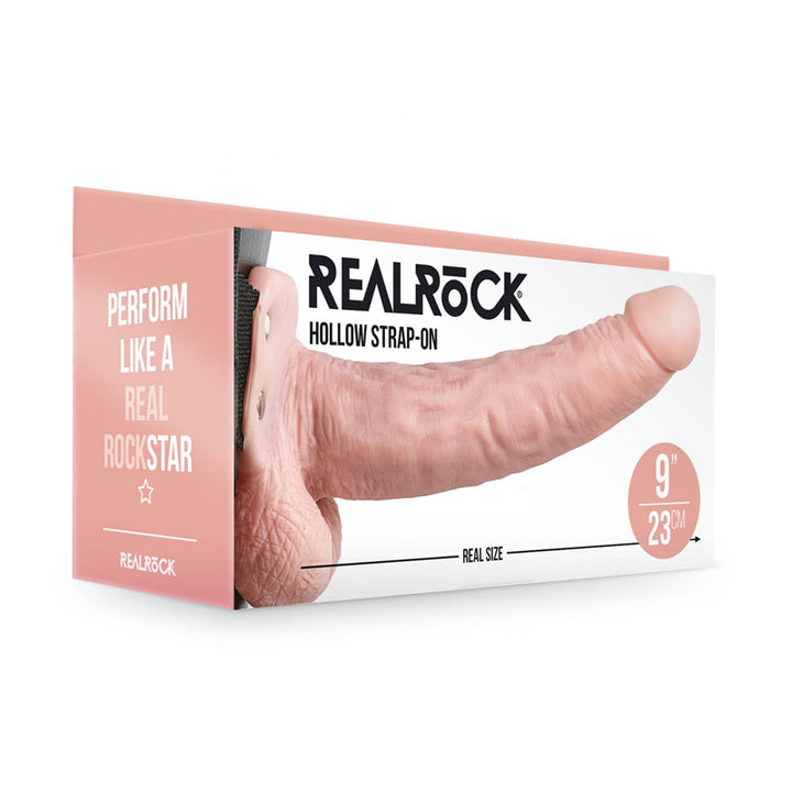 RealRock 9 Inch Hollow Strap-On with Balls - Flesh