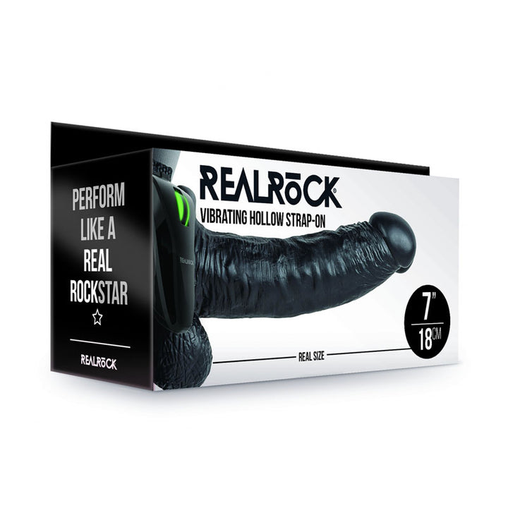 RealRock 7 Inch Vibrating Hollow Strapon with Balls - Black