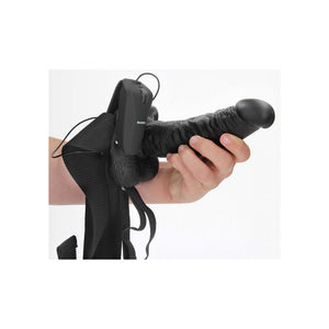 RealRock 7 Inch Vibrating Hollow Strapon with Balls - Black