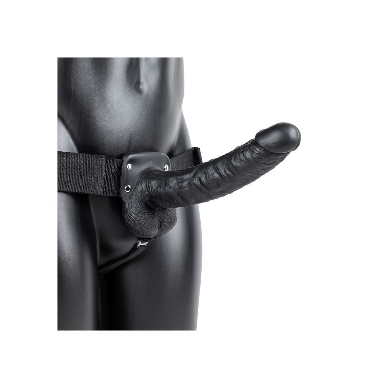RealRock 9 Inch Vibrating Hollow Strap-On with Balls - Black