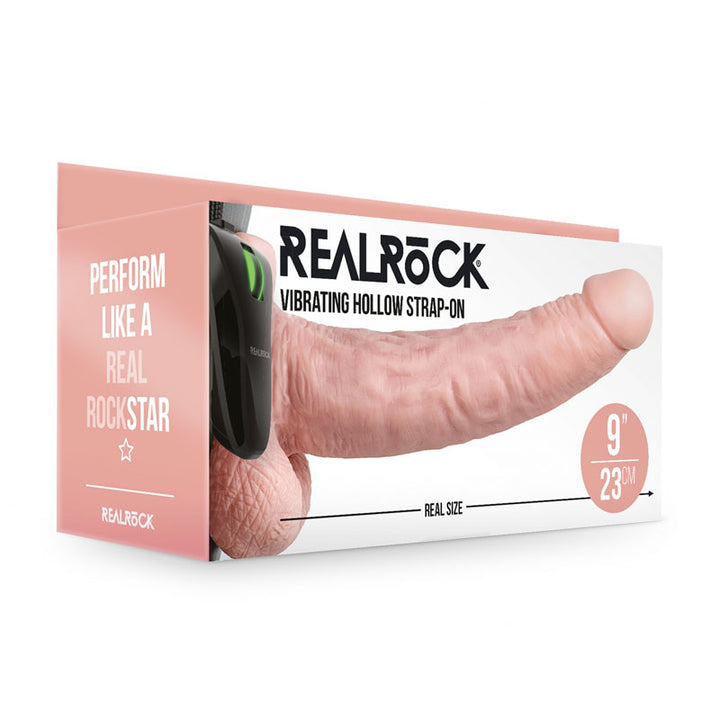 RealRock 9 Inch Vibrating Hollow Strap-On with Balls - Flesh