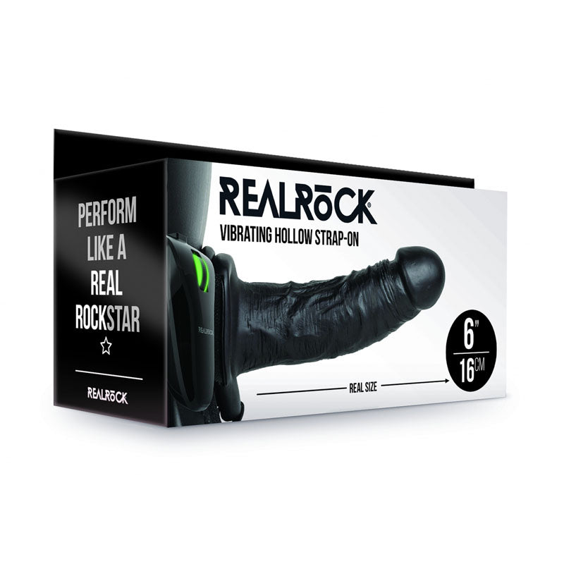 RealRock 6 Inch Vibrating Hollow Strap-On - Black