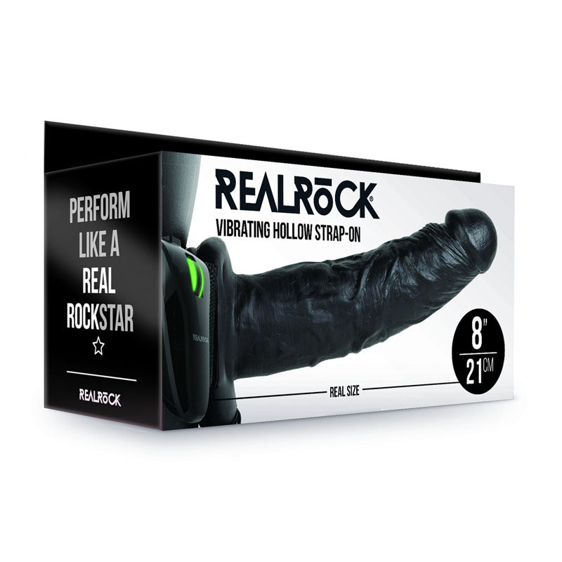 RealRock 8 Inch Vibrating Hollow Strap-On - Black