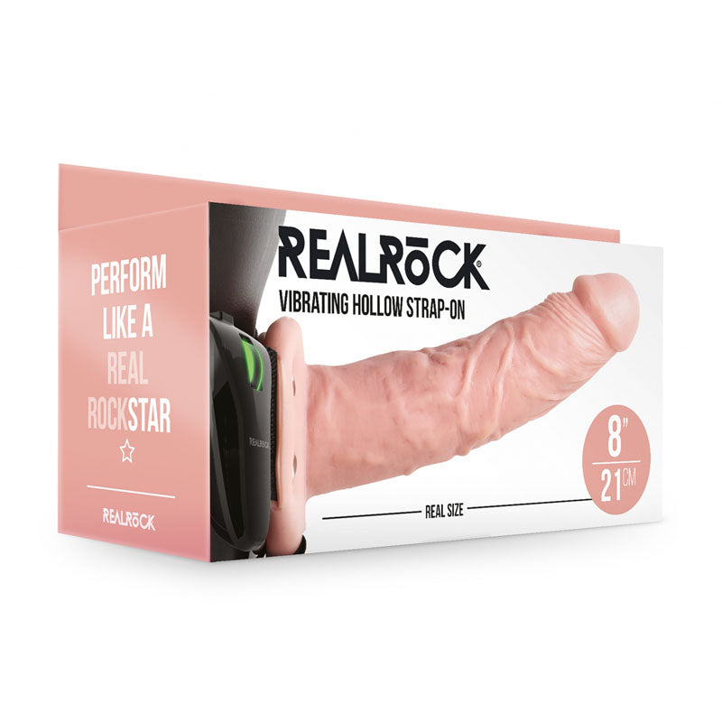 RealRock 8 Inch Vibrating Hollow Strap-On - Flesh