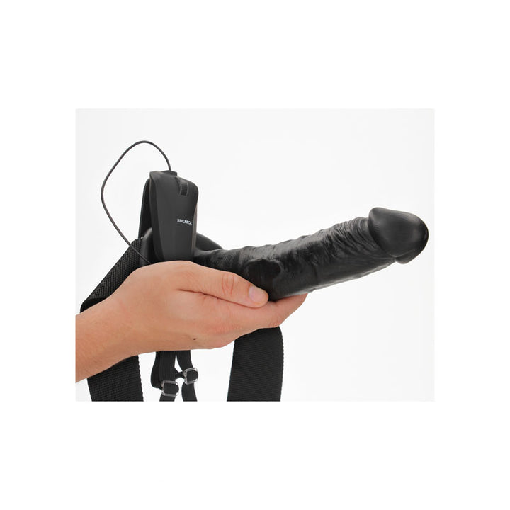 RealRock 10 Inch Vibrating Hollow Strap-On - Black
