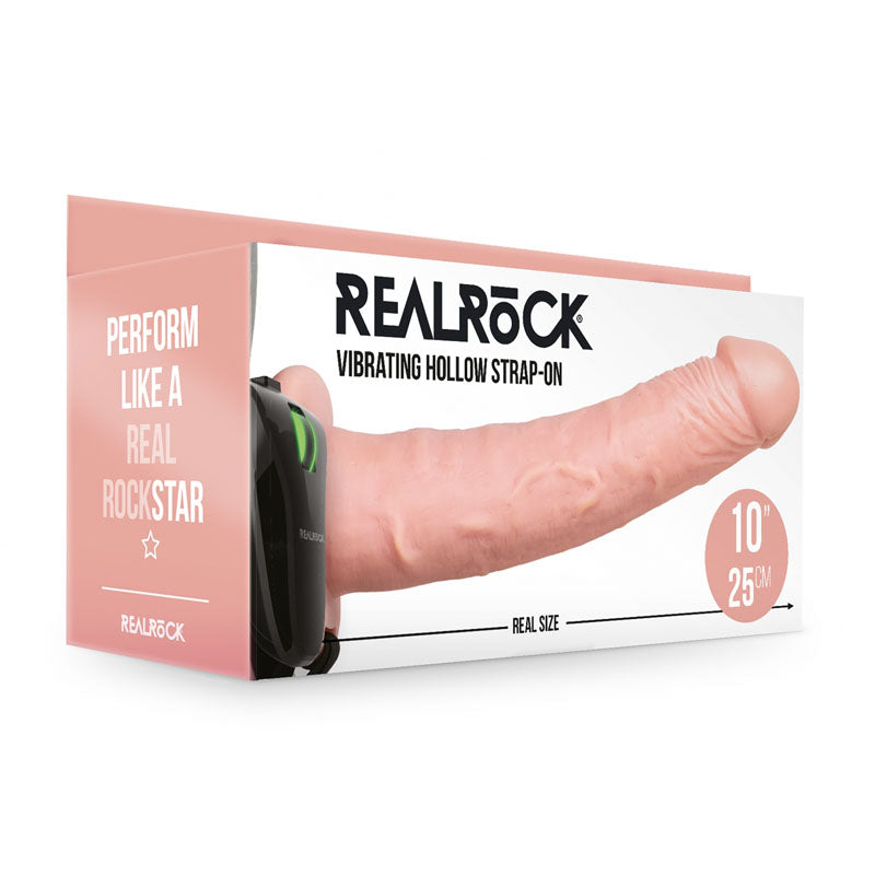 RealRock 10 Inch Vibrating Hollow Strap-On - Flesh