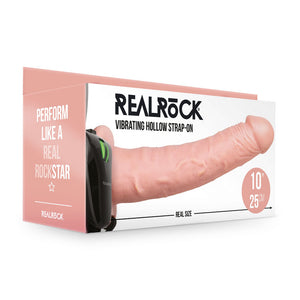 RealRock 10 Inch Vibrating Hollow Strap-On - Flesh