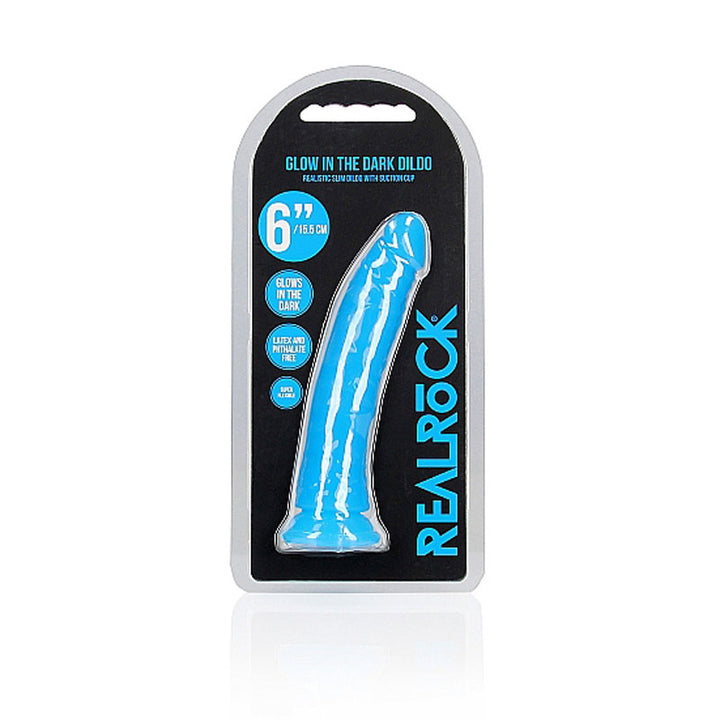 RealRock 6 Inch Slim Glow in the Dark Neon Dildo- Blue