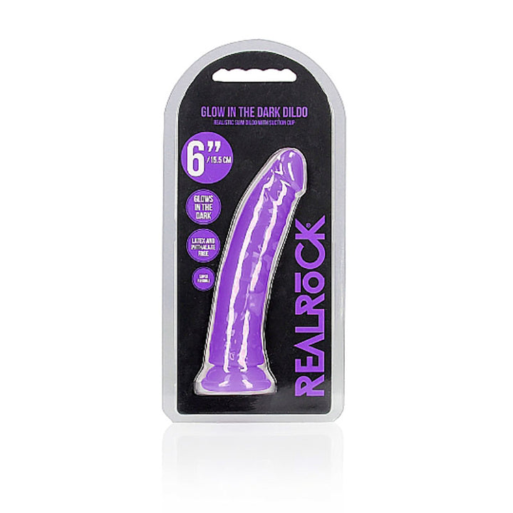 RealRock 6 Inch Slim Glow in the Dark Neon Dildo - Purple