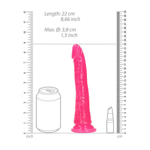 RealRock 8 Inch Slim Glow in the Dark Neon Dildo - Pink