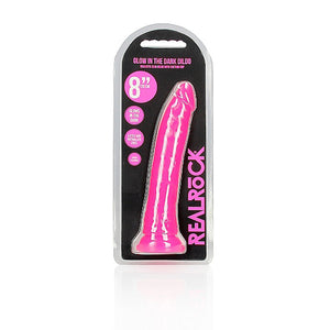 RealRock 8 Inch Slim Glow in the Dark Neon Dildo - Pink
