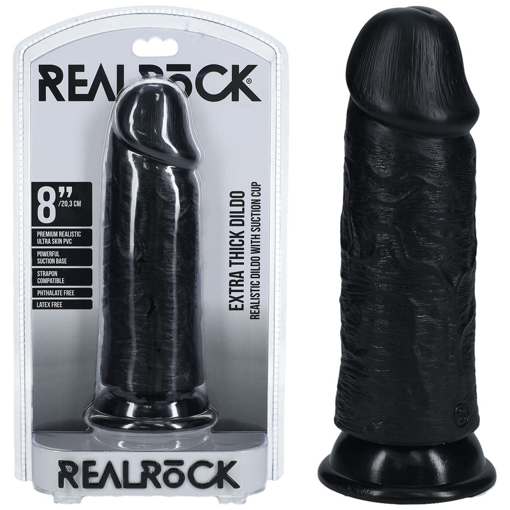 RealRock 8 Inch Extra Thick Dildo - Black