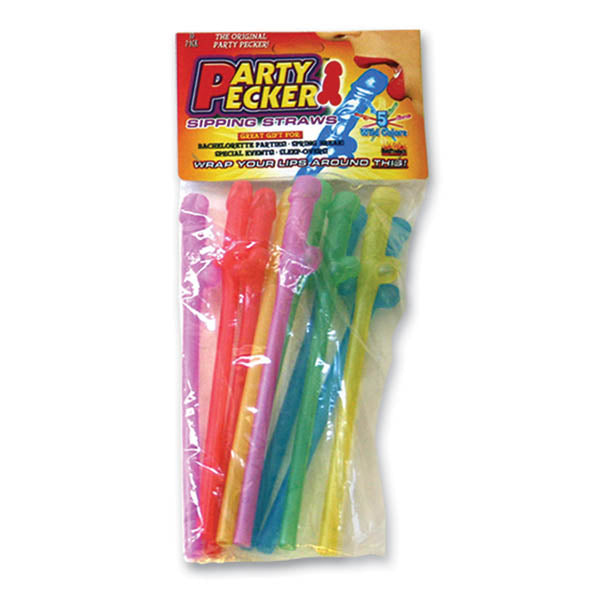 Party Pecker Sipping Coloured Straws - 12 Pack
