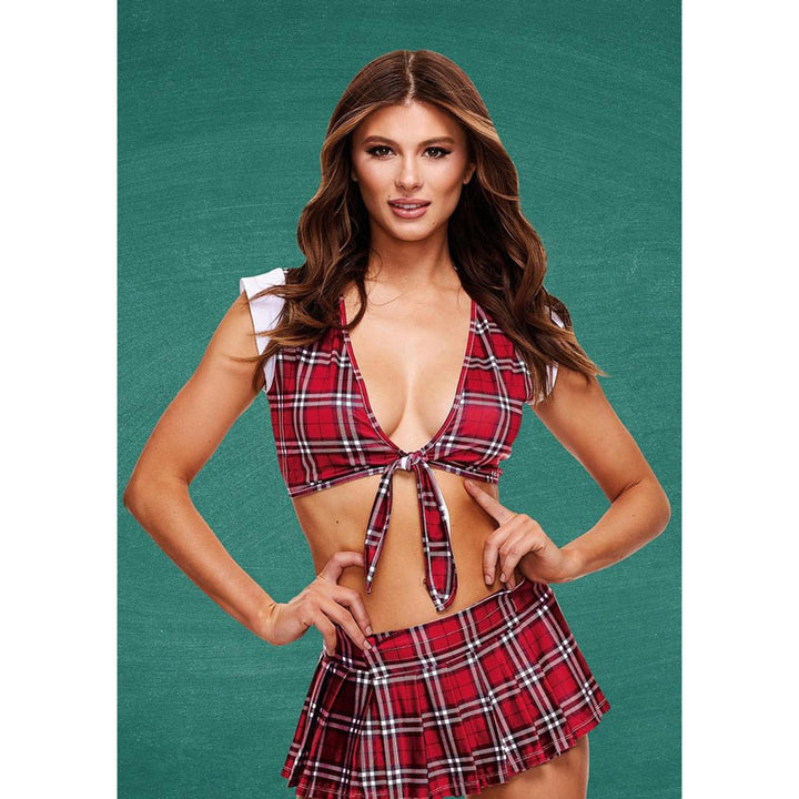 Baci Teachers Pet  Schoolgirl Crop Top & Skirt -  Red Tartan - M/L
