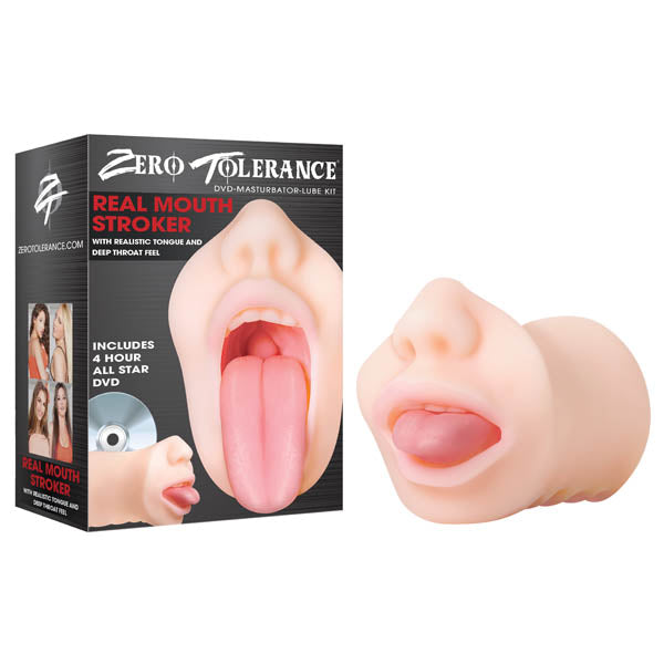 Real Mouth Stroker - Flesh Mouth Stroker with DVD & Lube