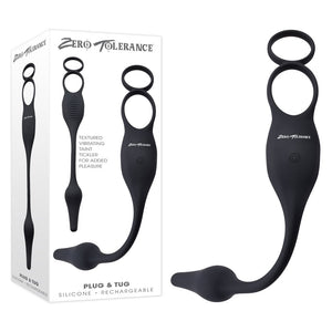 Zero Tolerance Plug & Tug - Vibrating Cock Ring with Plug  - Black