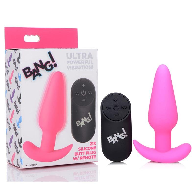 Bang! 21X Silicone Butt Plug with Remote - Pink