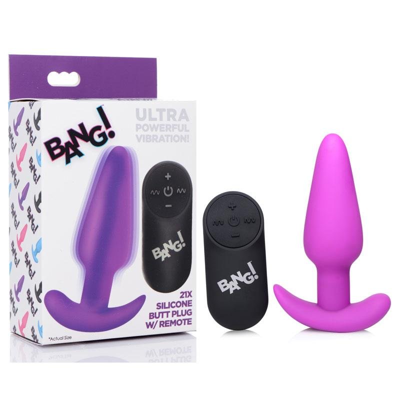 Bang! 21X Silicone Butt Plug with Remote - Purple